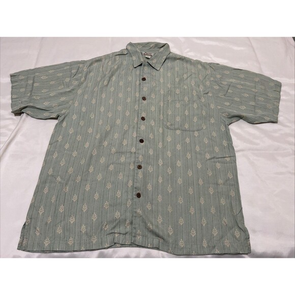 Tommy Bahama Silk Hawaiian Camp Shirt L Mint Green Floral Short Sleeve Button Up - Picture 2 of 16